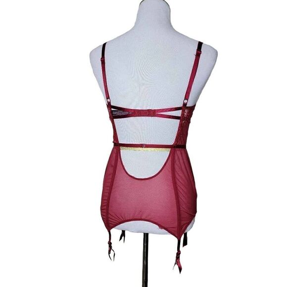 Victorias Secret Lace Sheer Underwire Corset Top With Garter Tabs 36D - Picture 13 of 15